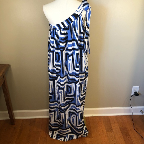 NWT Periwinkle Collection Trunk Bay Blue, White, Black One Shoulder Dress Size L - Picture 4 of 6